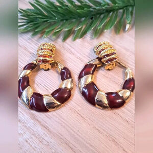 Vintage 2 in 1 gold and wine color clip on earrings
